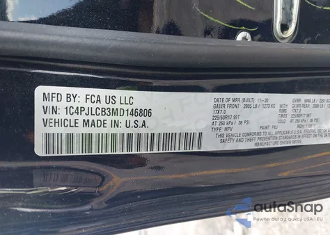 2021 Jeep Cherokee Latitude Fwd из США, поврежденный, VIN 1C4PJLCB3MD146806